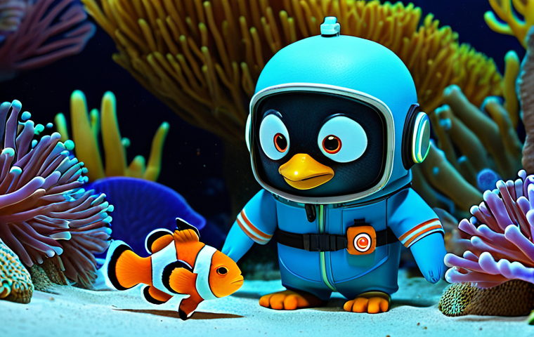 옥토넛 페이소의 의사로서의 역할 - Empathetic Healer**
"Peso, the penguin medic, gently tending to a small, injured clownfish in a vib...
