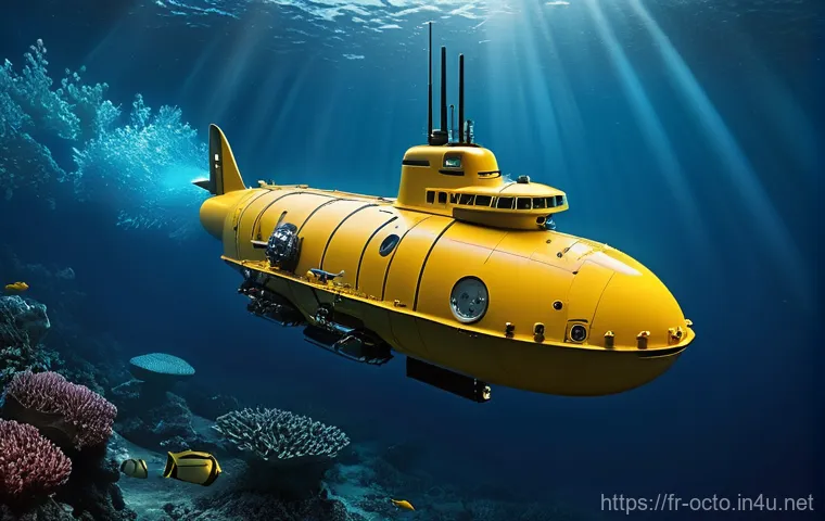 옥토넛 실제 탐험 장비와 비교 - **"Deep-Sea Scientific Exploration Submarine"**
A highly advanced, sleek, and robust yellow subm...