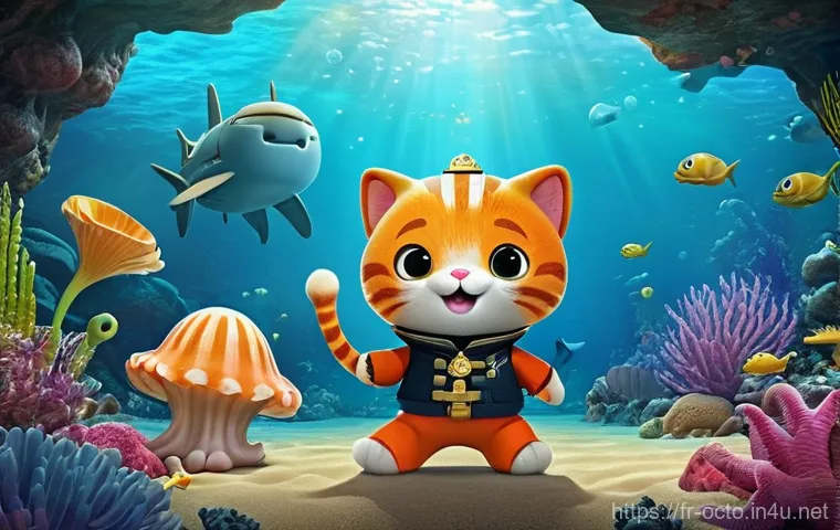 옥토넛 퀘이지의 유머 코드 분석 - **Prompt 2: Kwazii's Comical Fear**
    "A humorous depiction of Kwazii, the orange cat-pirate from ...